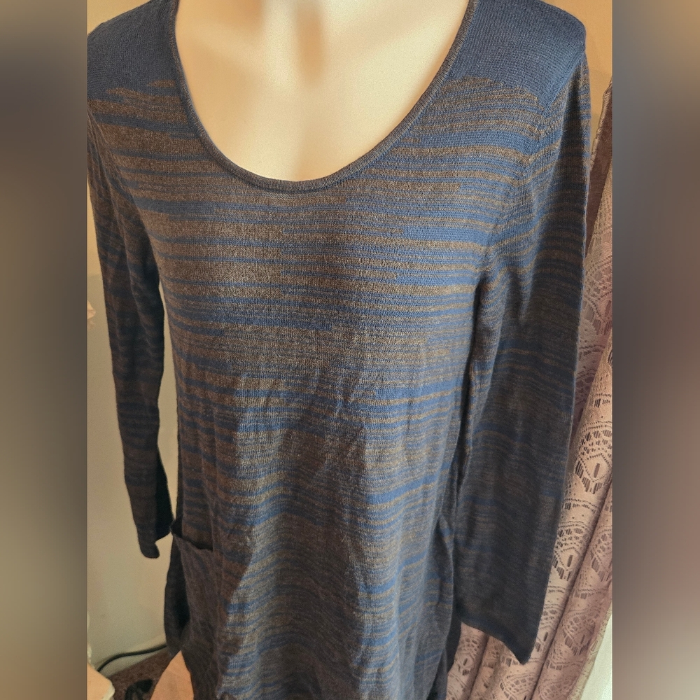 VTG Indigenous Hand Loomed Blue and Brown Long Sleeve Relaxed Tunic